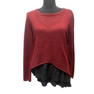 NY Collection knit top ruffle contras accent asymmetrical hem bling sparkle LP